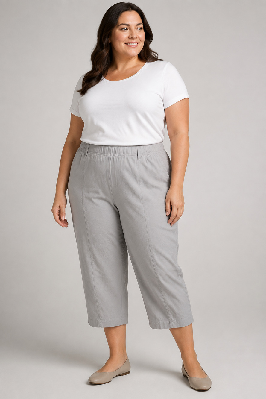J Jill Linen Stretch Tapered Pants Womens 3X Gray Pull On Cropped Coastal Travel